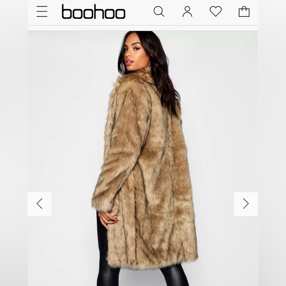 Boohoo Faux fur coat Tall womens size 2 NWT brown/cream - Picture 2 of 8